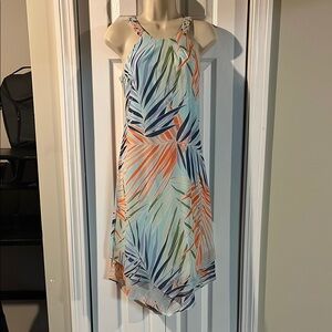 Blue and Orange Asymmetrical Halter Sundress